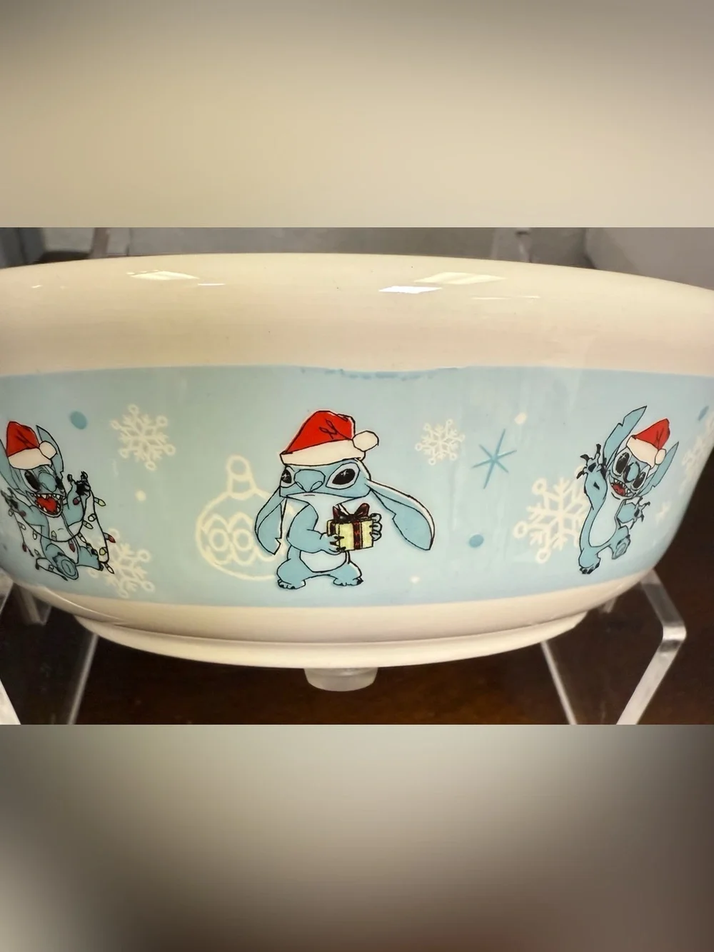 Disney Lilo & Stitch Ceramic Pet Cat Dog Food Bowl Non Slip Rubber Feet Santa